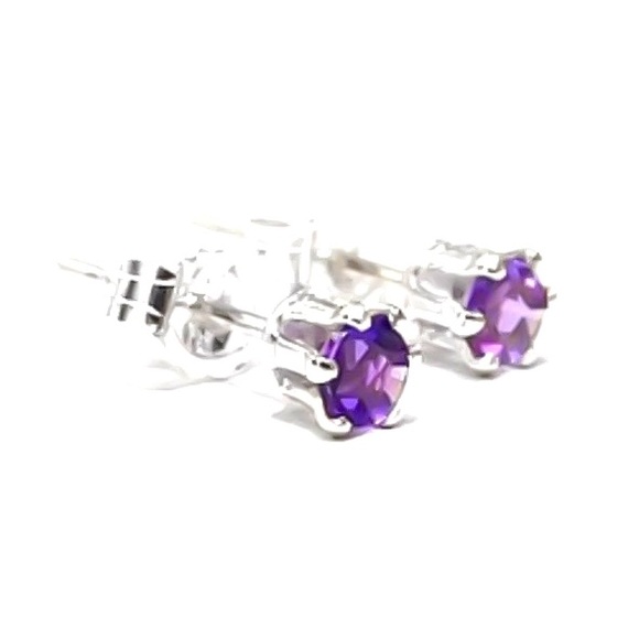 925 Sterling Silver 3mm Amethyst Stud Earrings - Picture 2 of 6